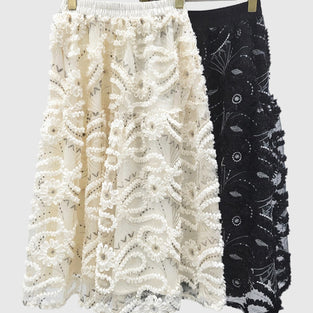 Floral Appliqué Midi Skirt