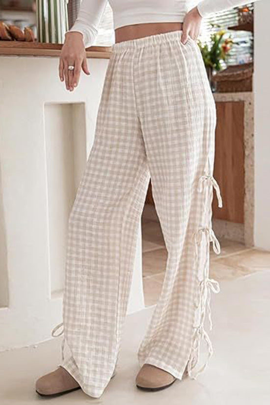 Gingham Tie-Side Casual Pants