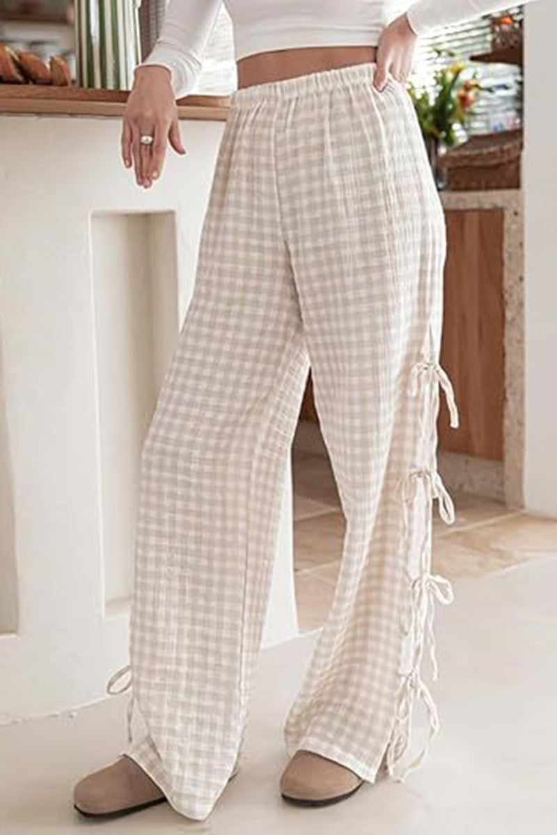 Gingham Tie-Side Casual Pants