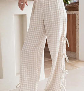 Gingham Tie-Side Casual Pants