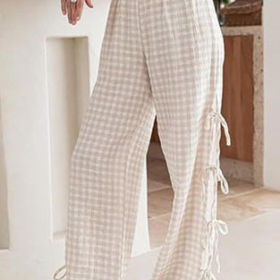 Gingham Tie-Side Casual Pants