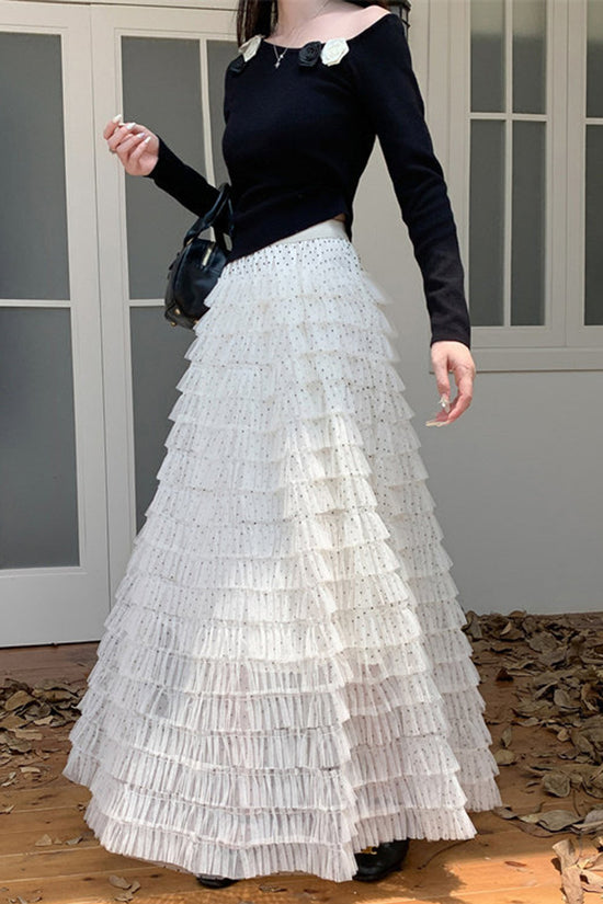 Layered Midi Skirt with Ruffle Charm