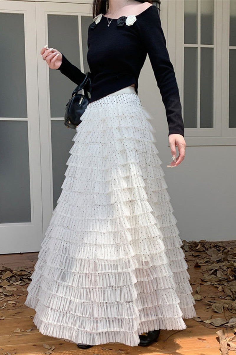 Layered Midi Skirt with Ruffle Charm
