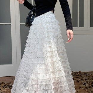 Layered Midi Skirt with Ruffle Charm