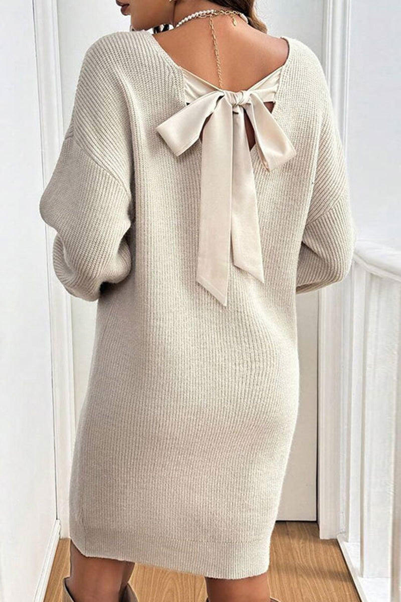 Bow Back Knit Casual Dress