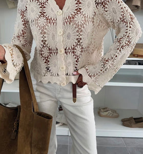 Floral Eyelet Button-Up Blouse