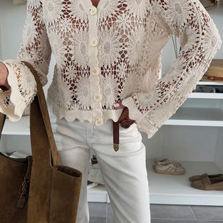 Floral Eyelet Button-Up Blouse