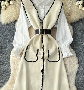 Elegant Contrast Trim Dress Set