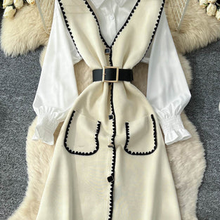 Elegant Contrast Trim Dress Set