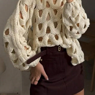 Open-Knit Balloon Sleeve Sweater