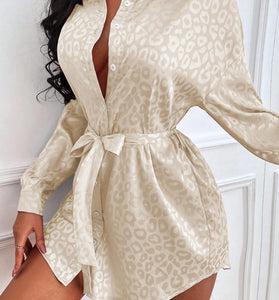 Leopard Print Long Sleeve Button-Up Blouse