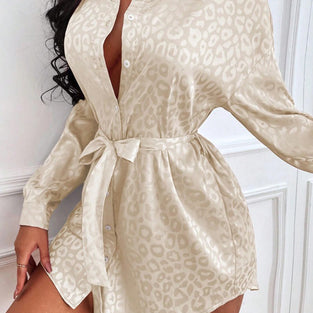 Leopard Print Long Sleeve Button-Up Blouse