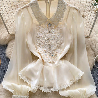Elegant Lace Long Sleeve Blouse