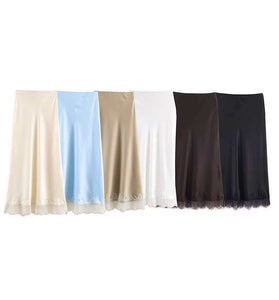 Elegant Lace Trim Midi Skirt