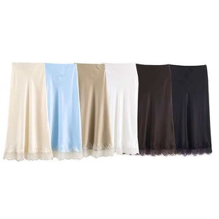 Elegant Lace Trim Midi Skirt