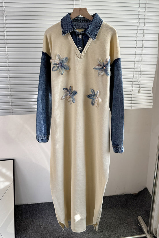 Floral Embellished Patchwork Casual Dress