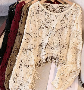 Elegant Cropped Open-Knit Top