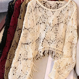 Elegant Cropped Open-Knit Top