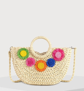 Vibrant Floral Straw Handbag