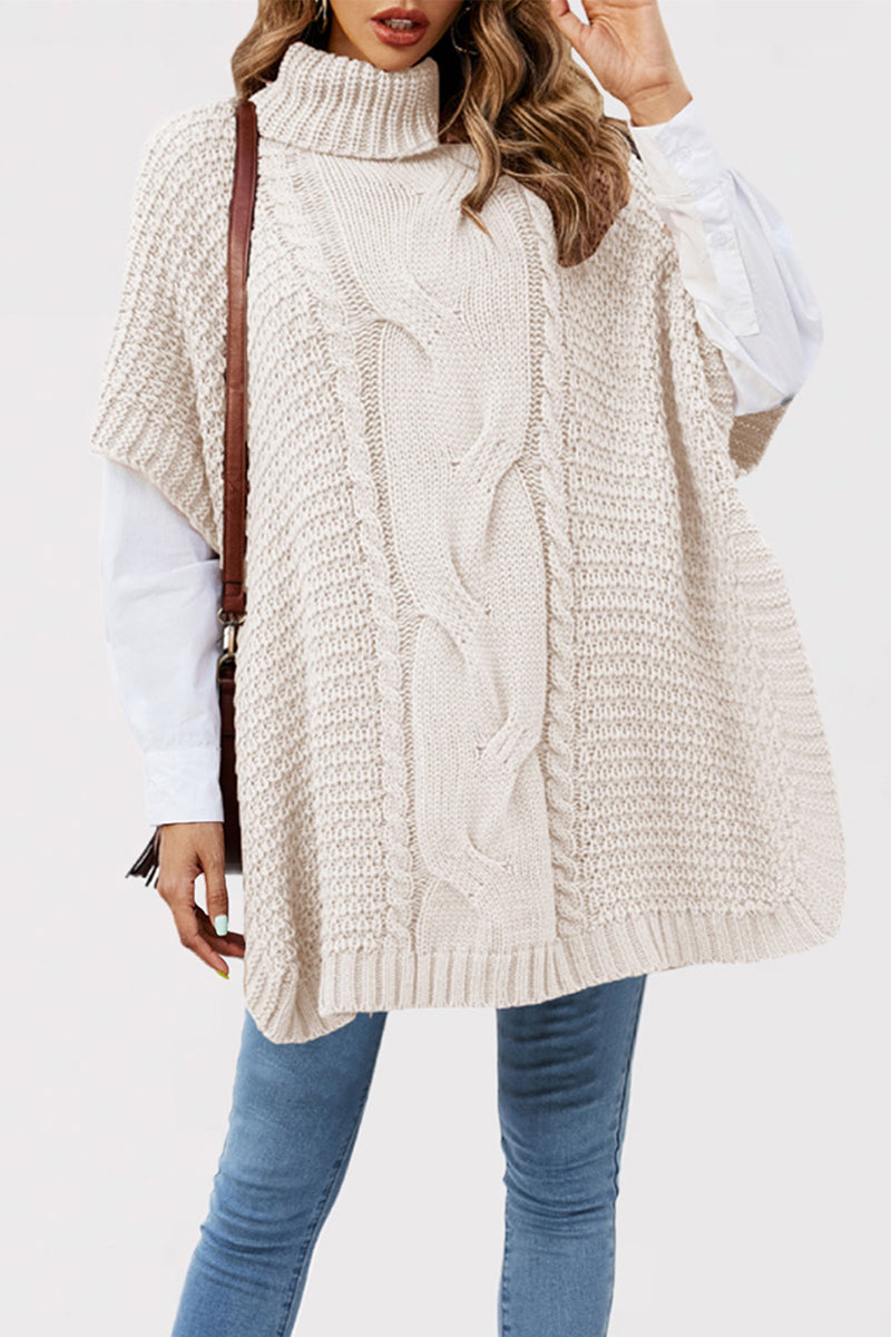 Cozy Cable Knit Turtleneck Poncho
