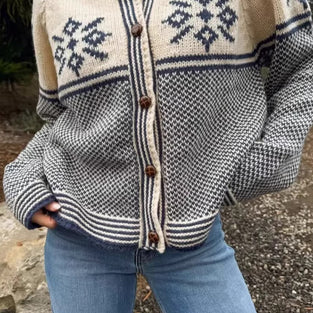 Patterned Knit Cardigan with Collared Design