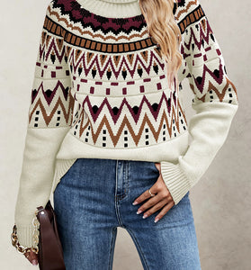 Geometric Pattern Turtleneck Sweater