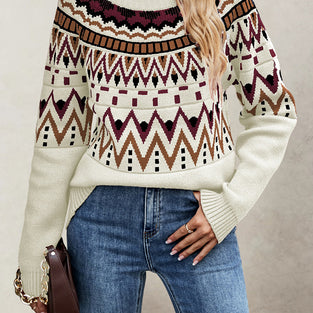 Geometric Pattern Turtleneck Sweater