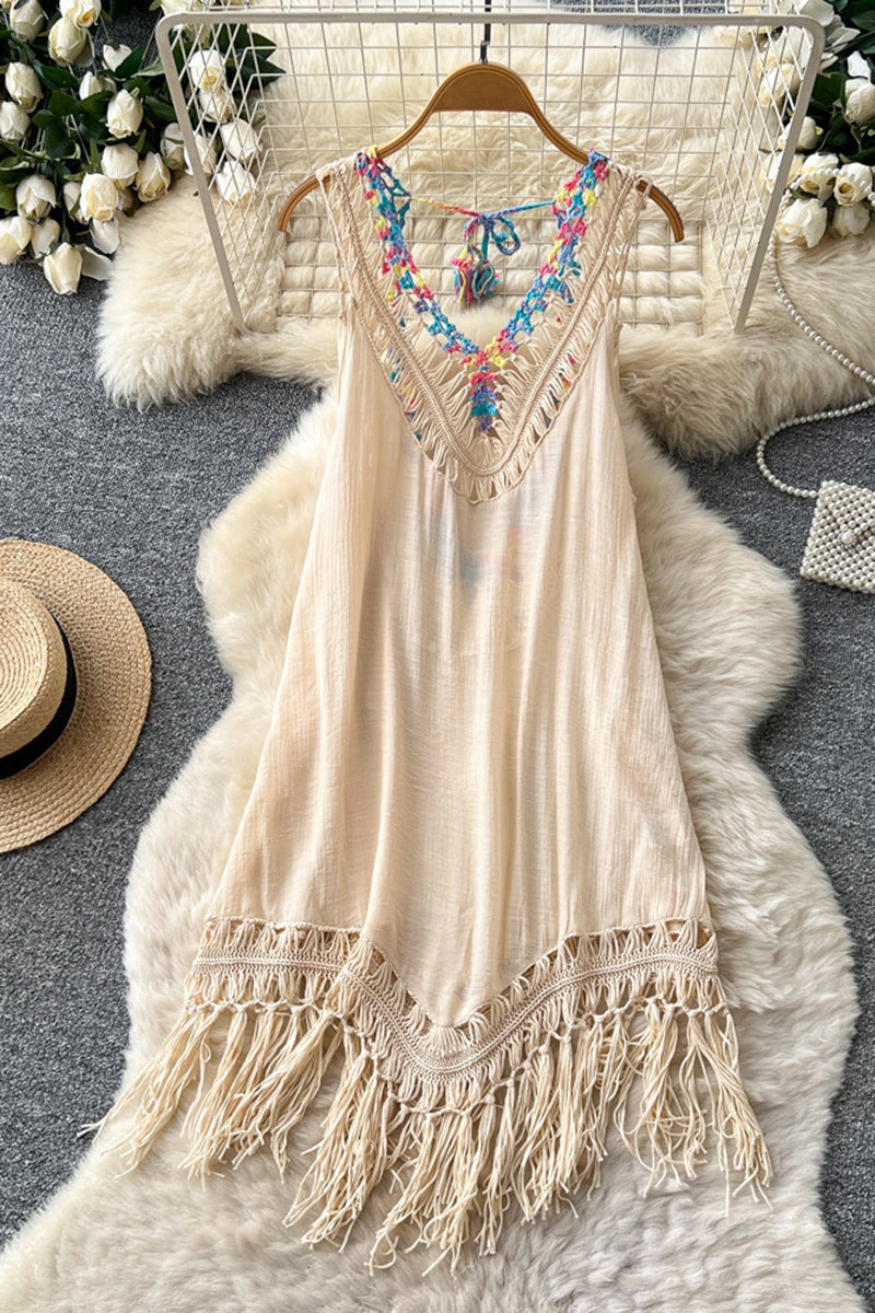 Fringe V-Neck Casual Dress