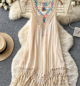 Fringe V-Neck Casual Dress