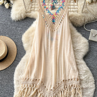 Fringe V-Neck Casual Dress