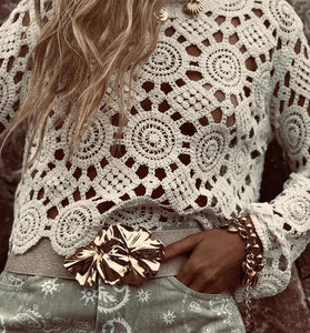 Crochet Patterned Long Sleeve Top
