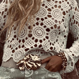 Crochet Patterned Long Sleeve Top