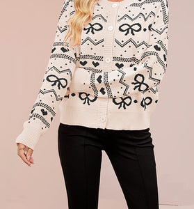 Heart Patterned Button-Up Cardigan