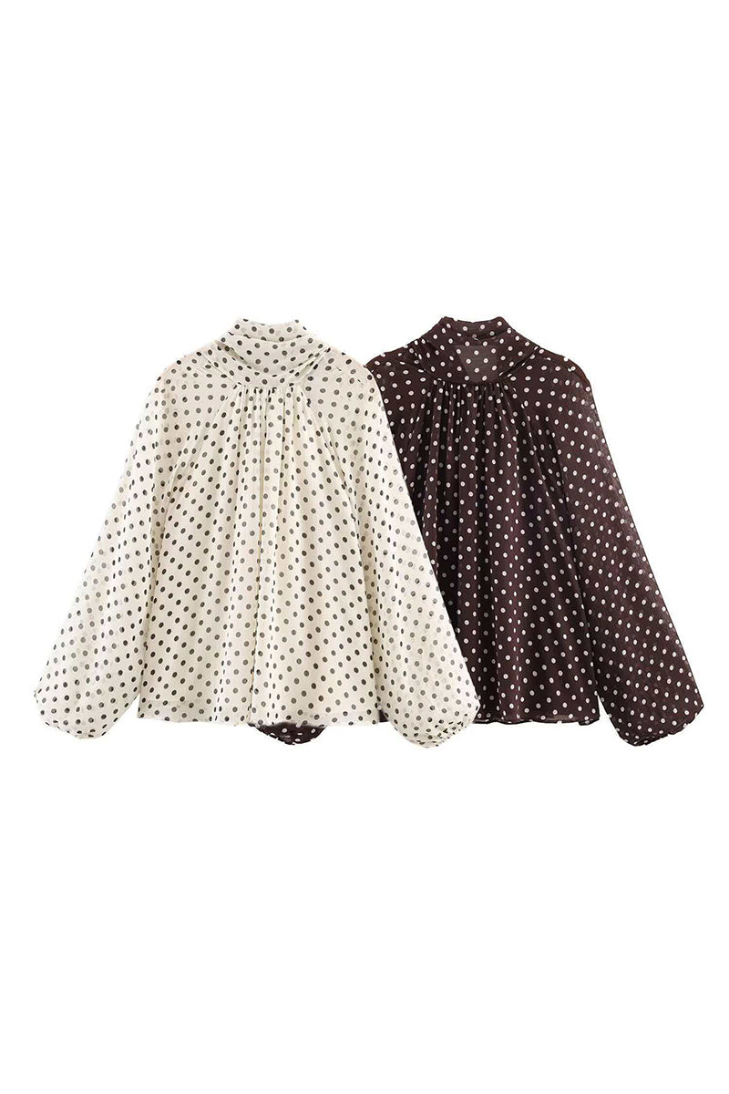 Polka Dot Balloon Sleeve Blouse