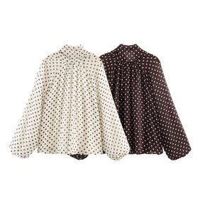 Polka Dot Balloon Sleeve Blouse
