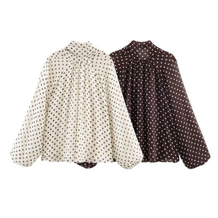 Polka Dot Balloon Sleeve Blouse