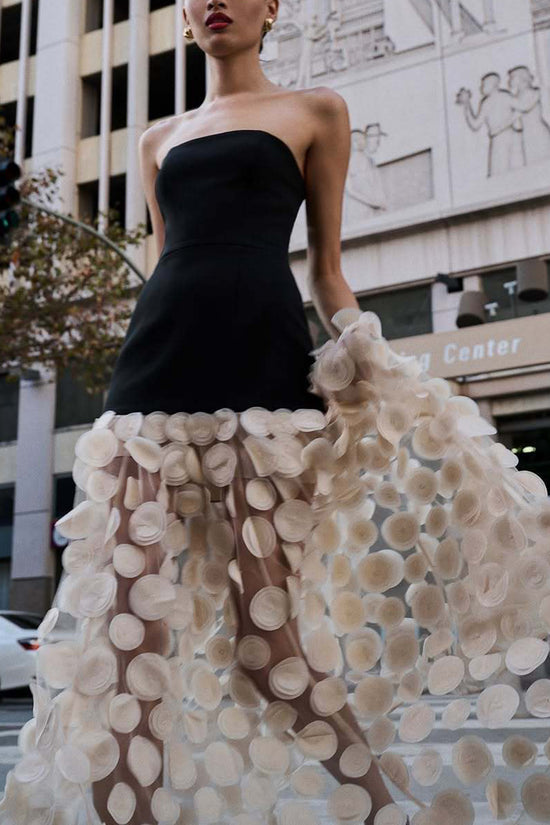 Strapless Sheer Polka Dot Evening Dress