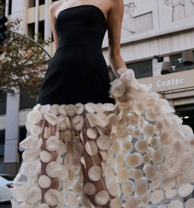 Strapless Sheer Polka Dot Evening Dress