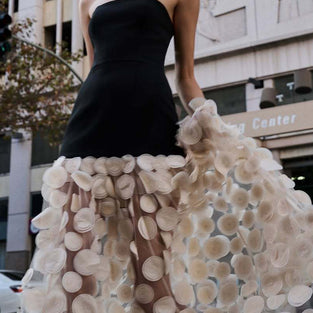 Strapless Sheer Polka Dot Evening Dress