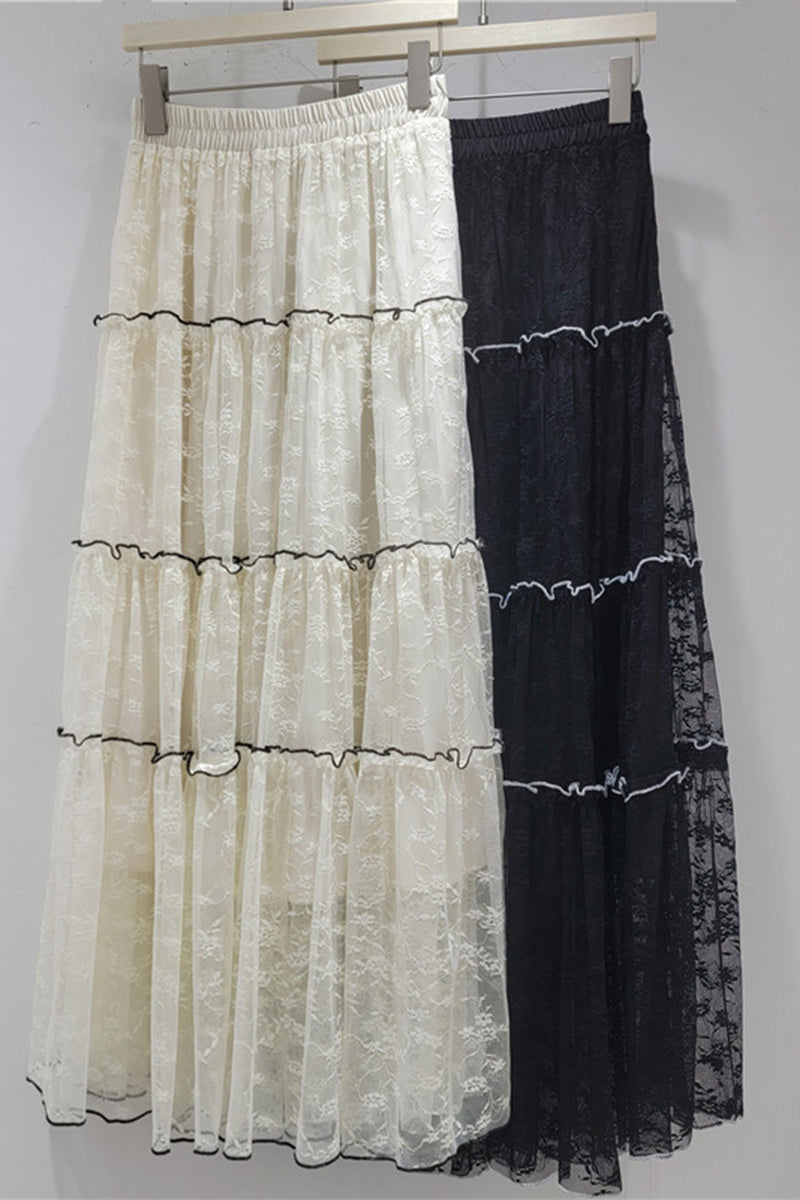 Tiered Mesh Midi Skirt