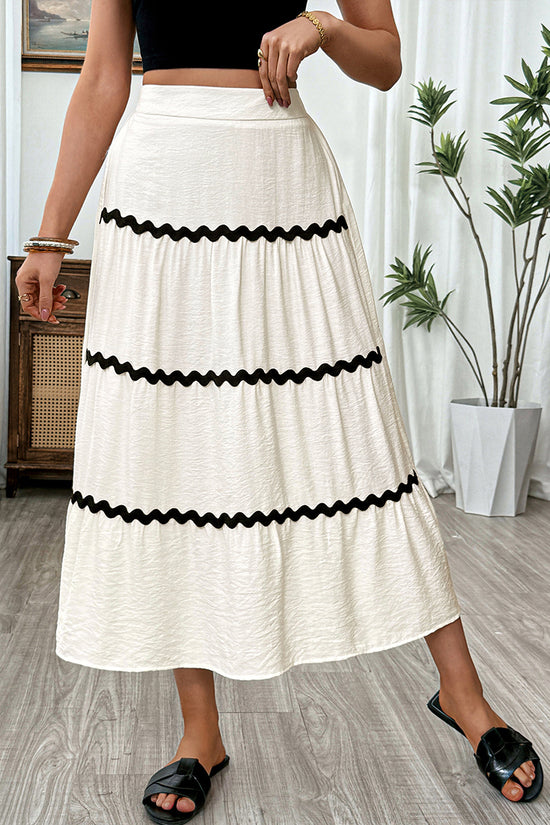 Wavy Trim Midi Skirt