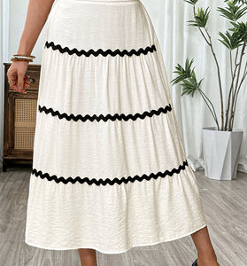 Wavy Trim Midi Skirt