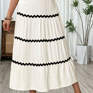 Wavy Trim Midi Skirt