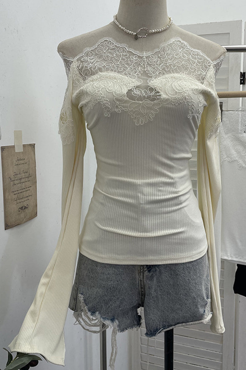 Lace Detail Long Sleeve Bodycon Top