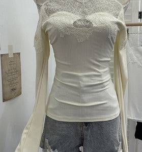 Lace Detail Long Sleeve Bodycon Top