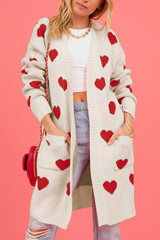 Heart Pattern Open-Front Cardigan