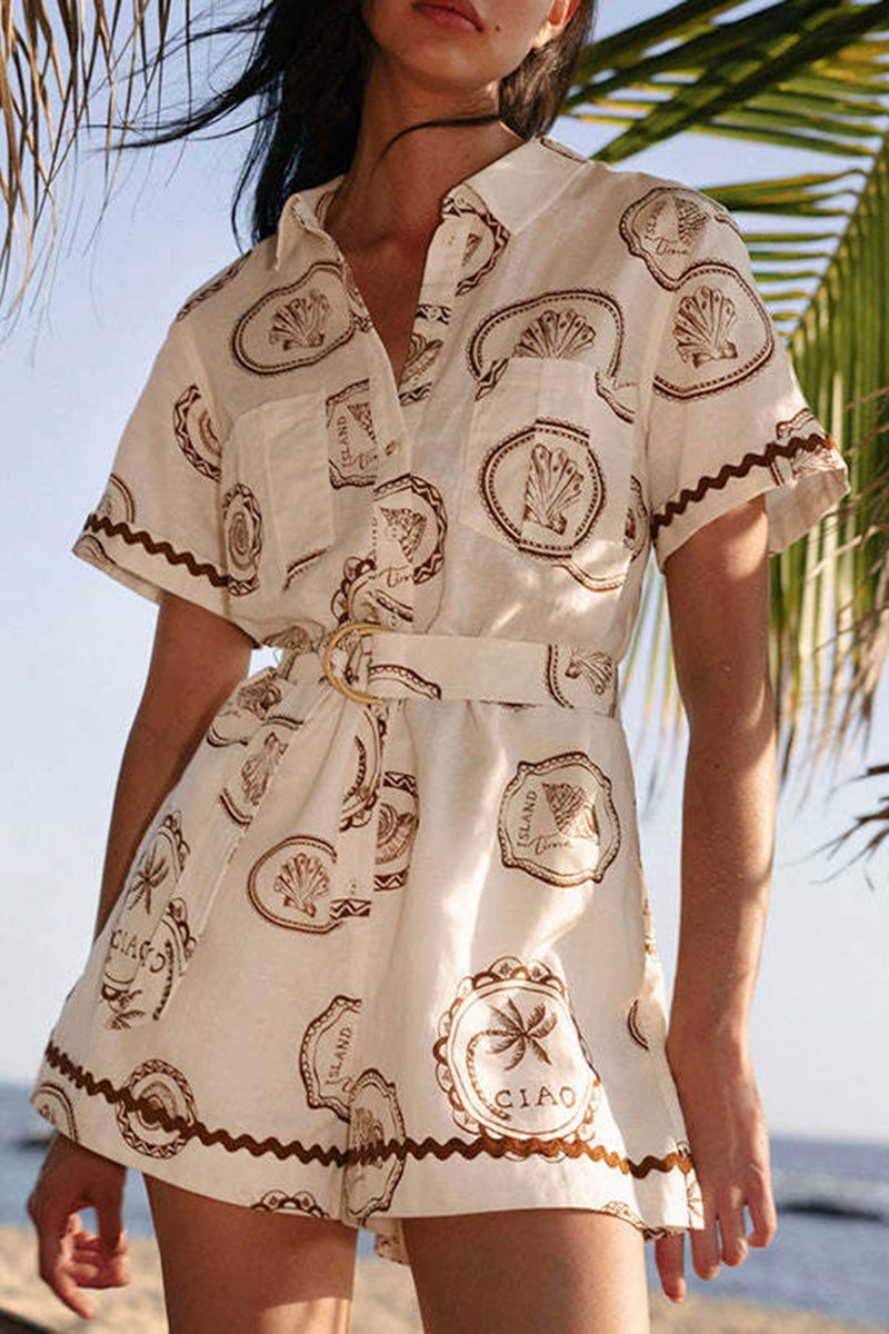Belted Patterned Romper