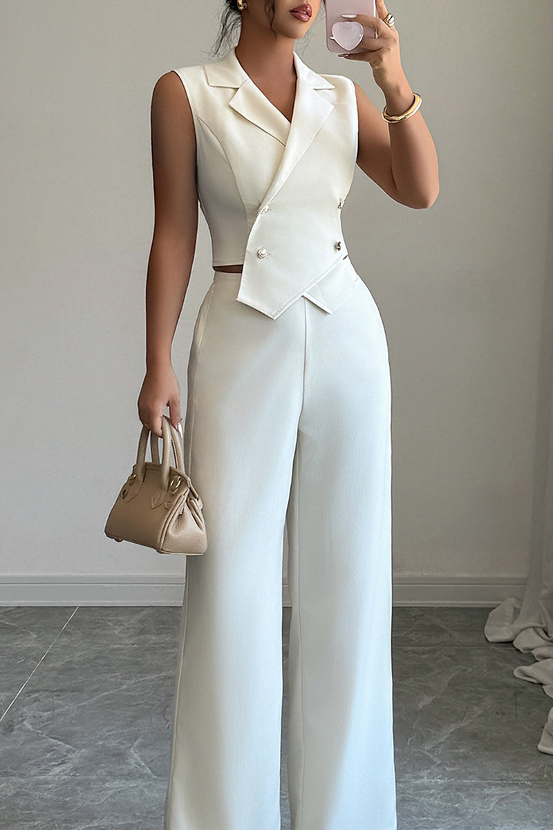 Sleeveless Double-Breasted Pants Set