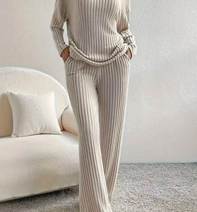 Ribbed V-Neck Pants Set