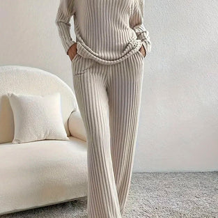 Ribbed V-Neck Pants Set